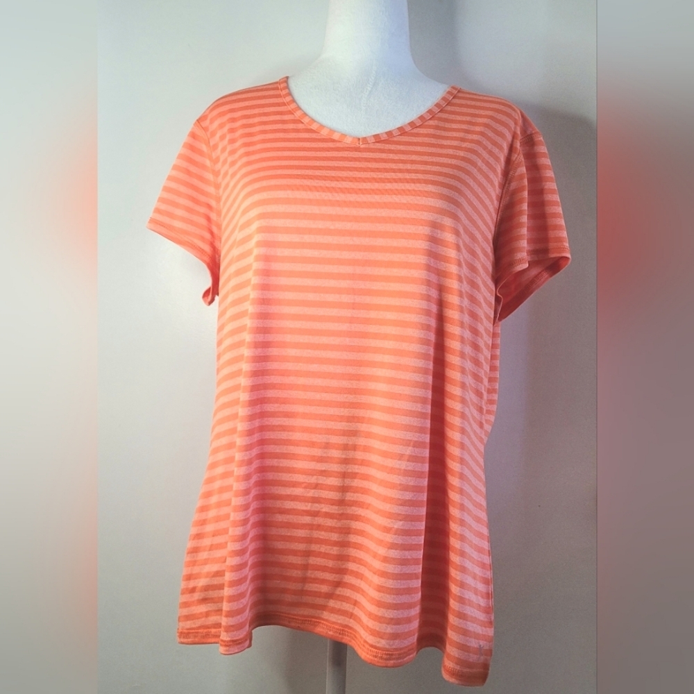 Danskin Now Semi-Fitted Blouse, Size XXL Short Sleeve Orange
